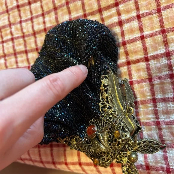 Vintage Beaded Evening Bag with Ornate Metal Frame - Picture 10 of 12
